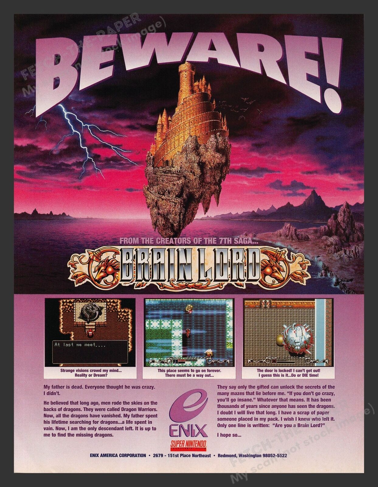Brain Lord Super Nintendo Video Game 1990s Print Advertisement Ad 1994
