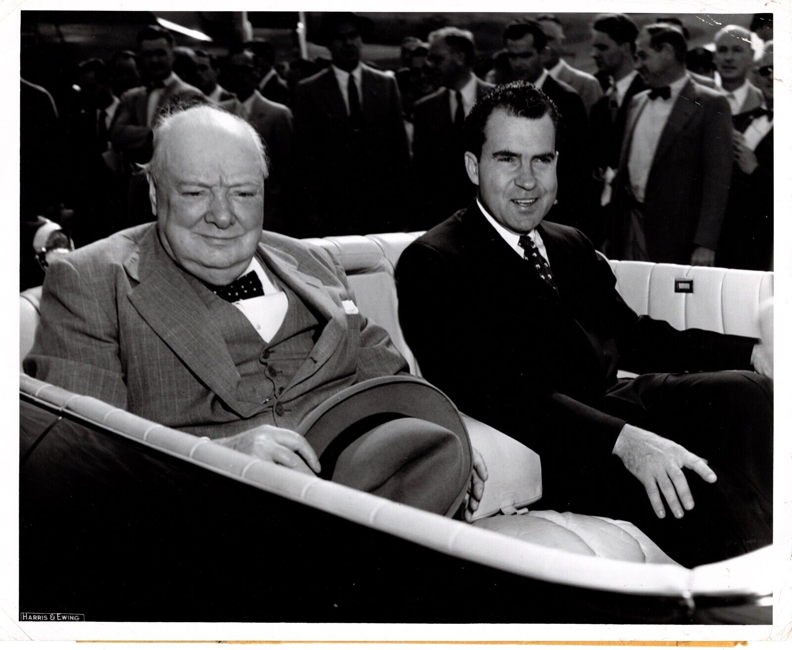 25 June 1954 press photo of Winston Churchill and Richard Nixon in Washington