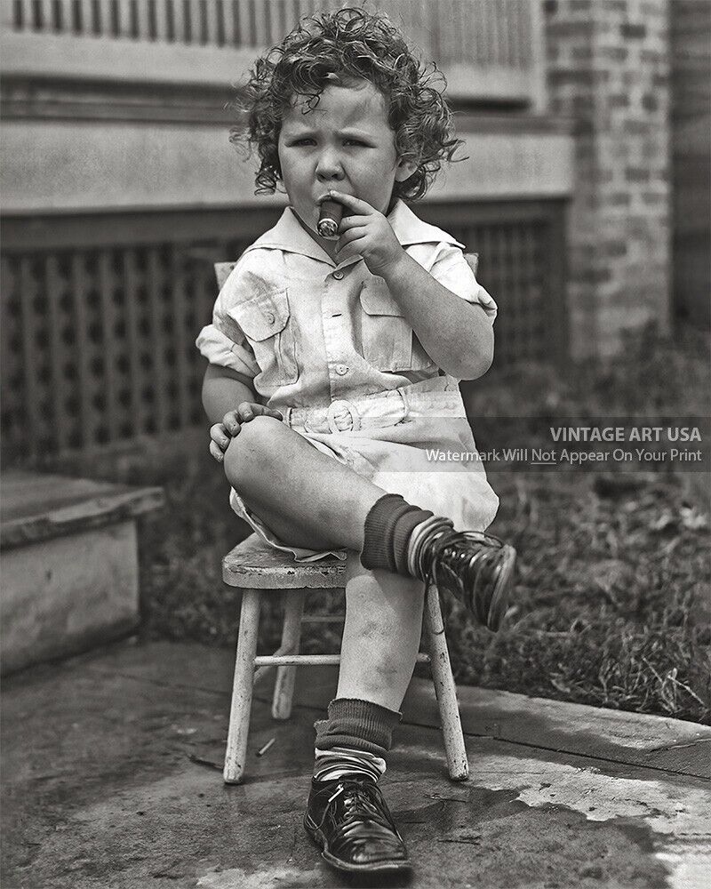 Young Boy Smoking Cigar Vintage 1928 Photo - Bizarre Odd Strange Funny Man Cave