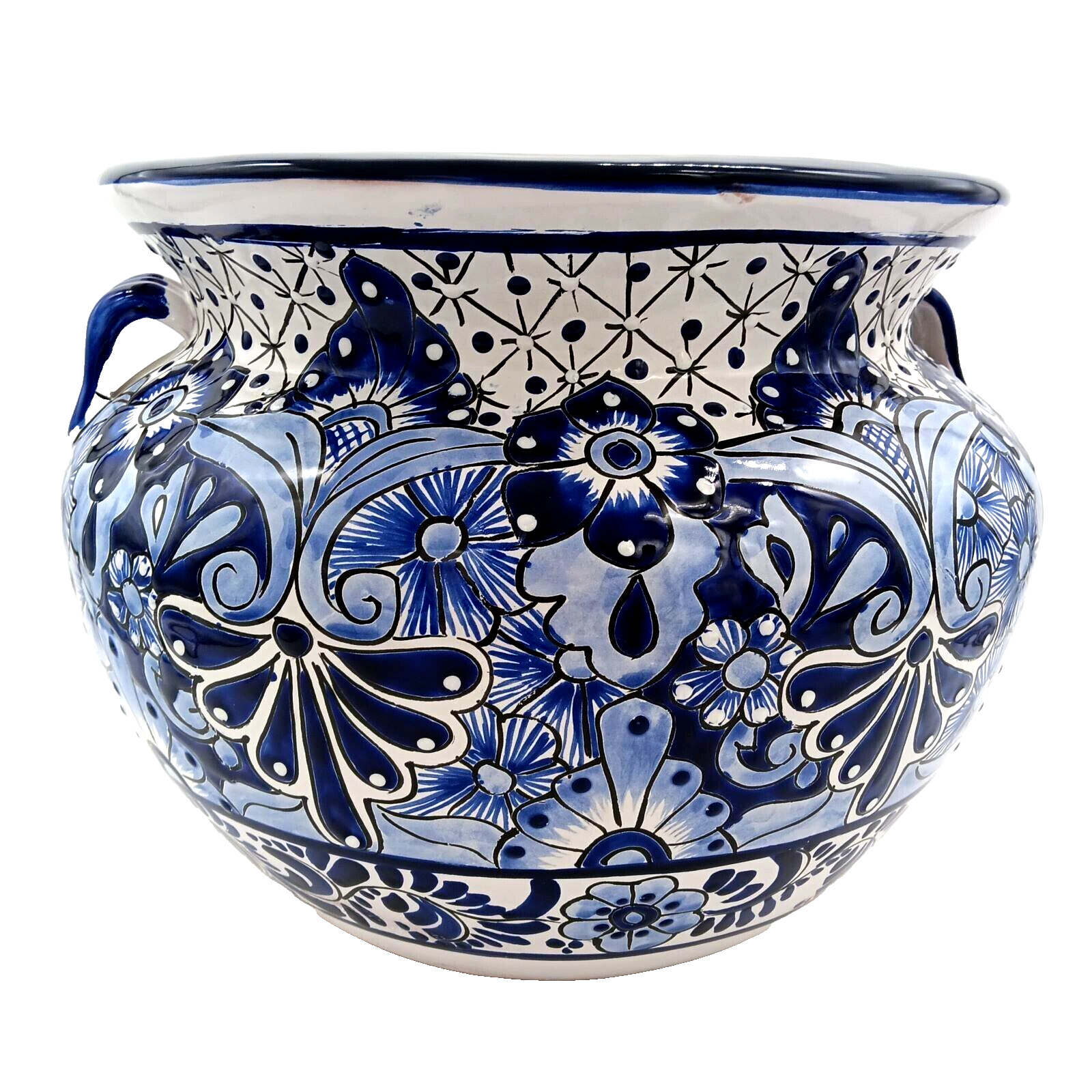Talavera Pottery Planter Mexican Ceramic Flower Pot X Large Blue White 18in
