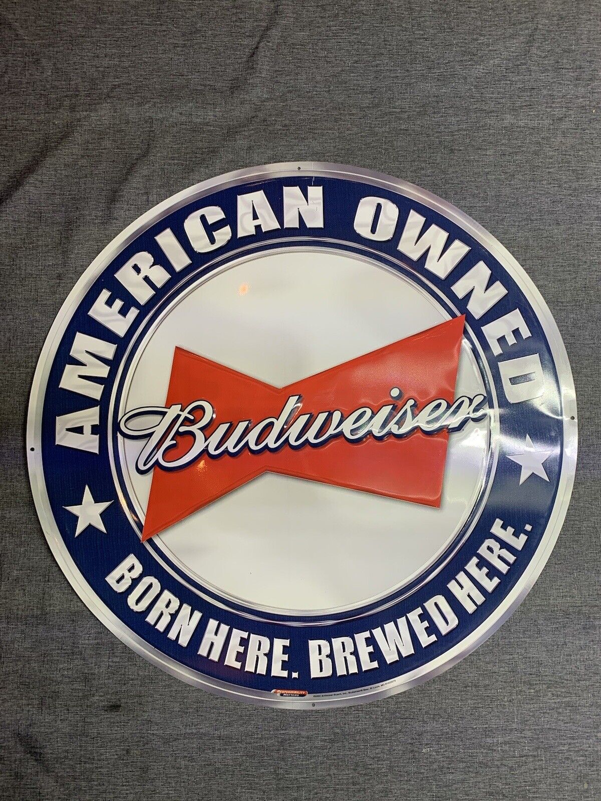 Anheuser Busch Budweiser American Owned Beer Metal Tin Tacker Sign
