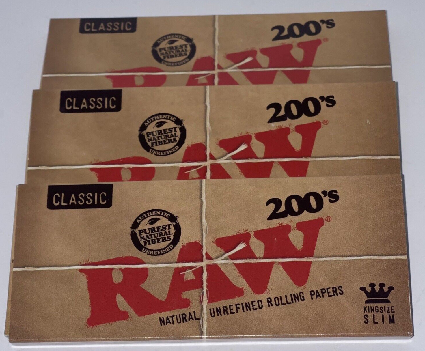 3 Packs RAW 200's Classic King Size Slim Flat Pack, Uncreased Rolling papers