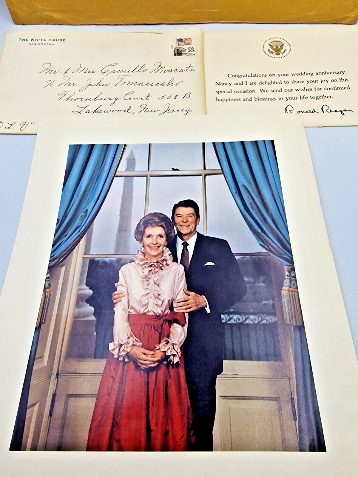 Nancy e Ronald Reagan Congratulations Wedding Anniversary-Photo-Signed Letter