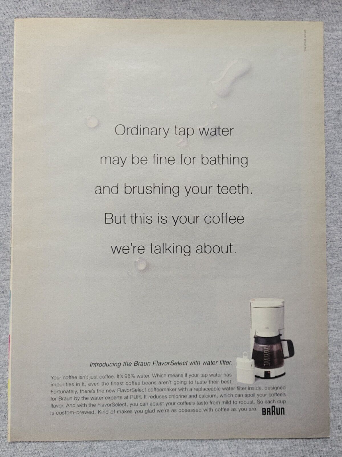 1996 Magazine Advertisement Page Braun Flavor Select Coffee Pot Vintage Print Ad