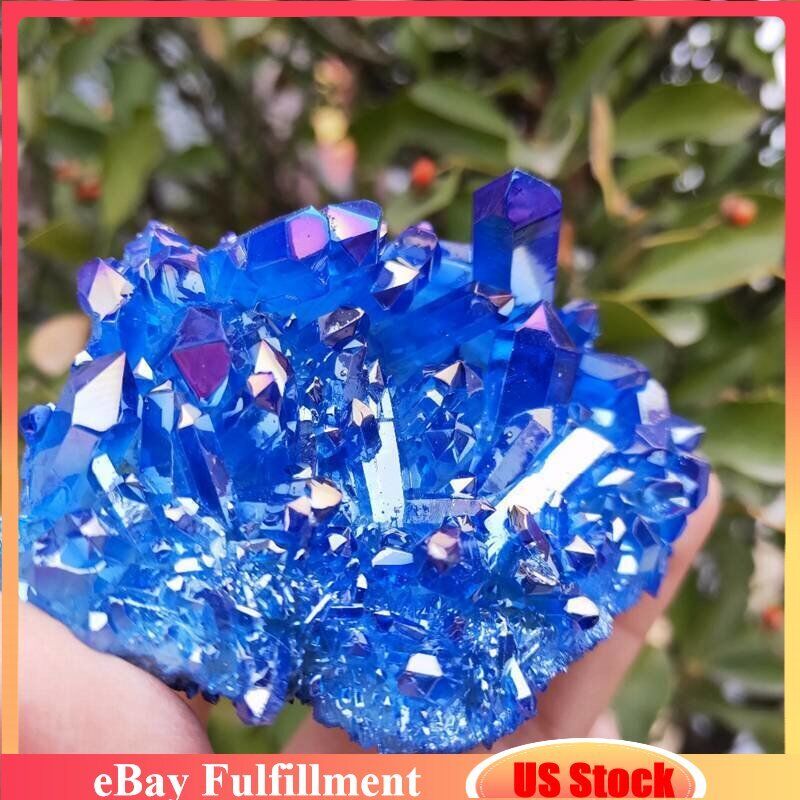 100g Big Natural Aura Blue Crystal Titanium VUG Quartz Cluster Specimen Healing