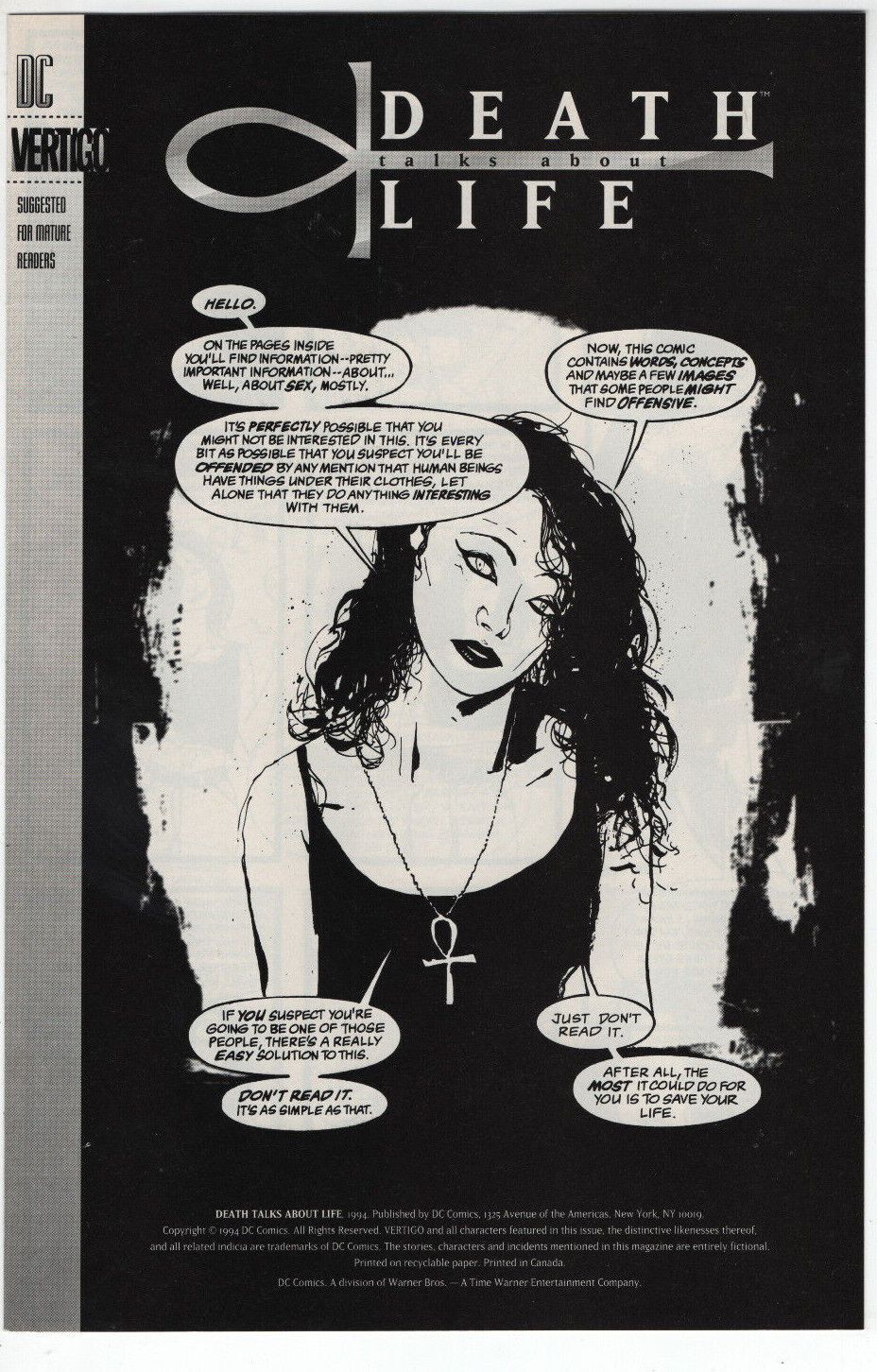 Death Talks About Life #1 AIDS HIV Promo Comic Book 8 DC Vertigo 1994 Sandman