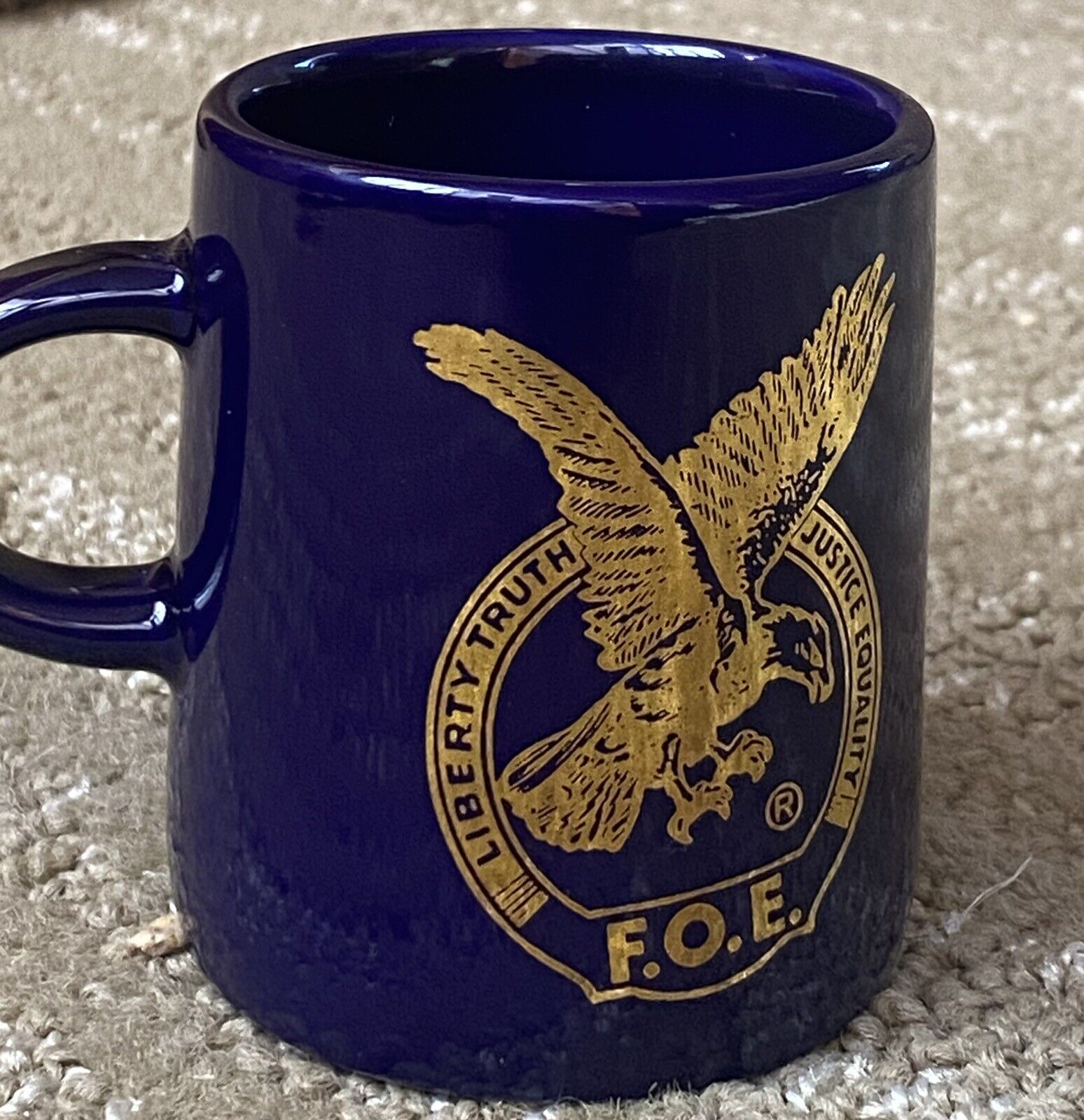 Vintage Fraternal Order of Eagles F.O.E. Cobalt Blue Ceramic Espresso cup RARE