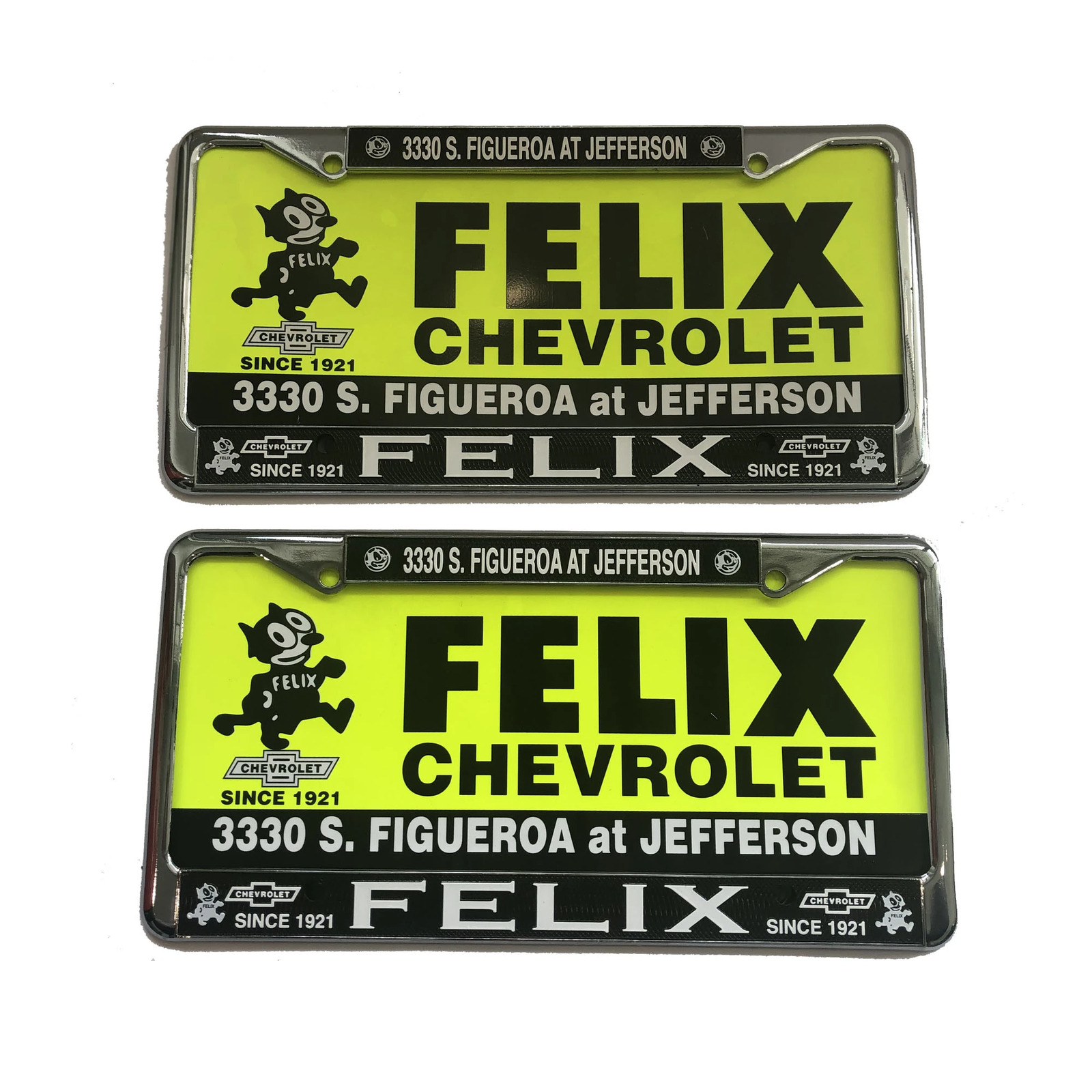 Felix Chevrolet Plastic License Plate Set of 2 (2 Plastic Frames and 2 Inserts)
