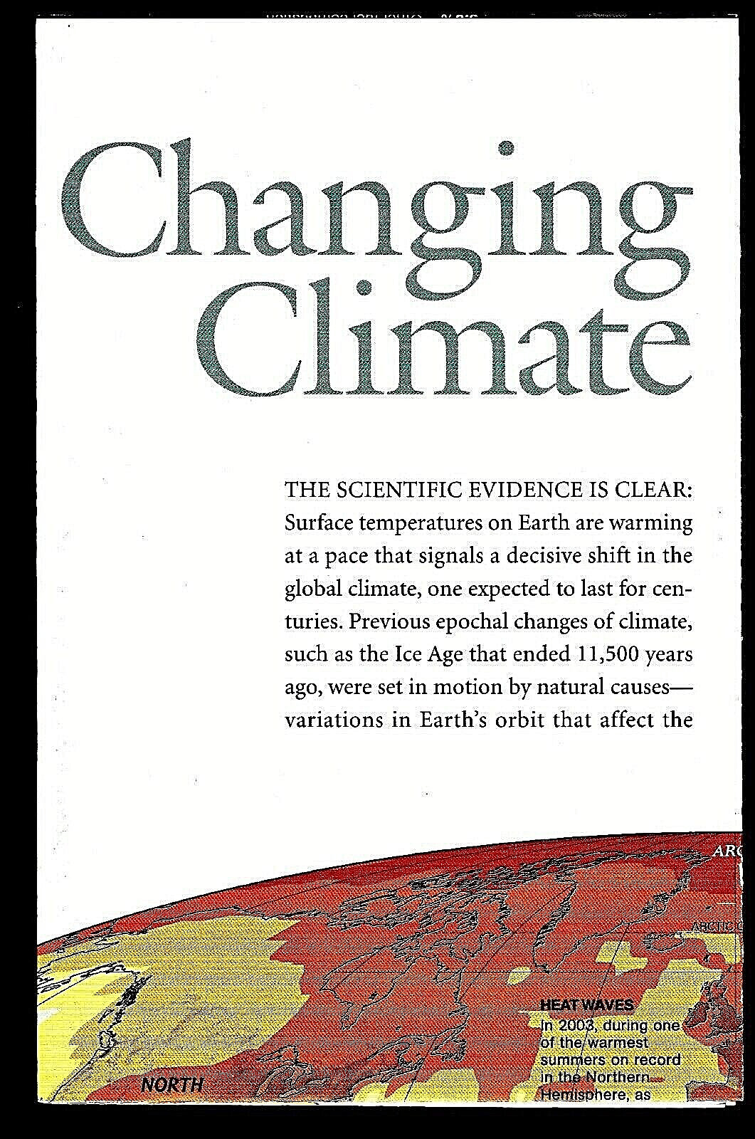 ⫸ 2007-10 October Map CHANGING CLIMATE Greenhouse Earth National Geographic A1 