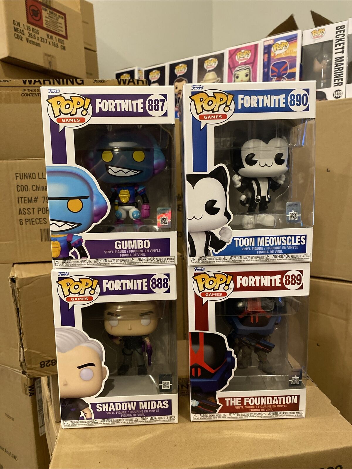 Funko Pops  Fortnite Complete Set of 4 Gumbo, Foundation, Shadow, & Toon Mint