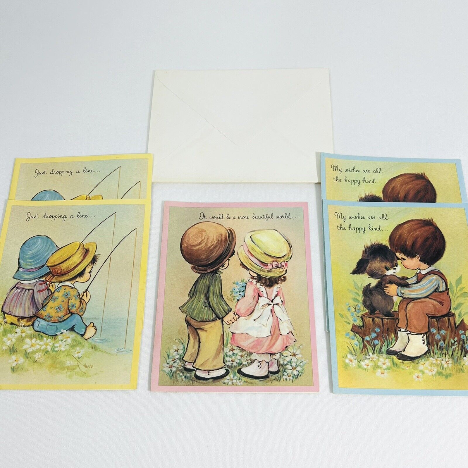 5 Vintage Birthday Cards Envelopes 3 Varieties Nature 6.5”x 5” Quality Crest USA