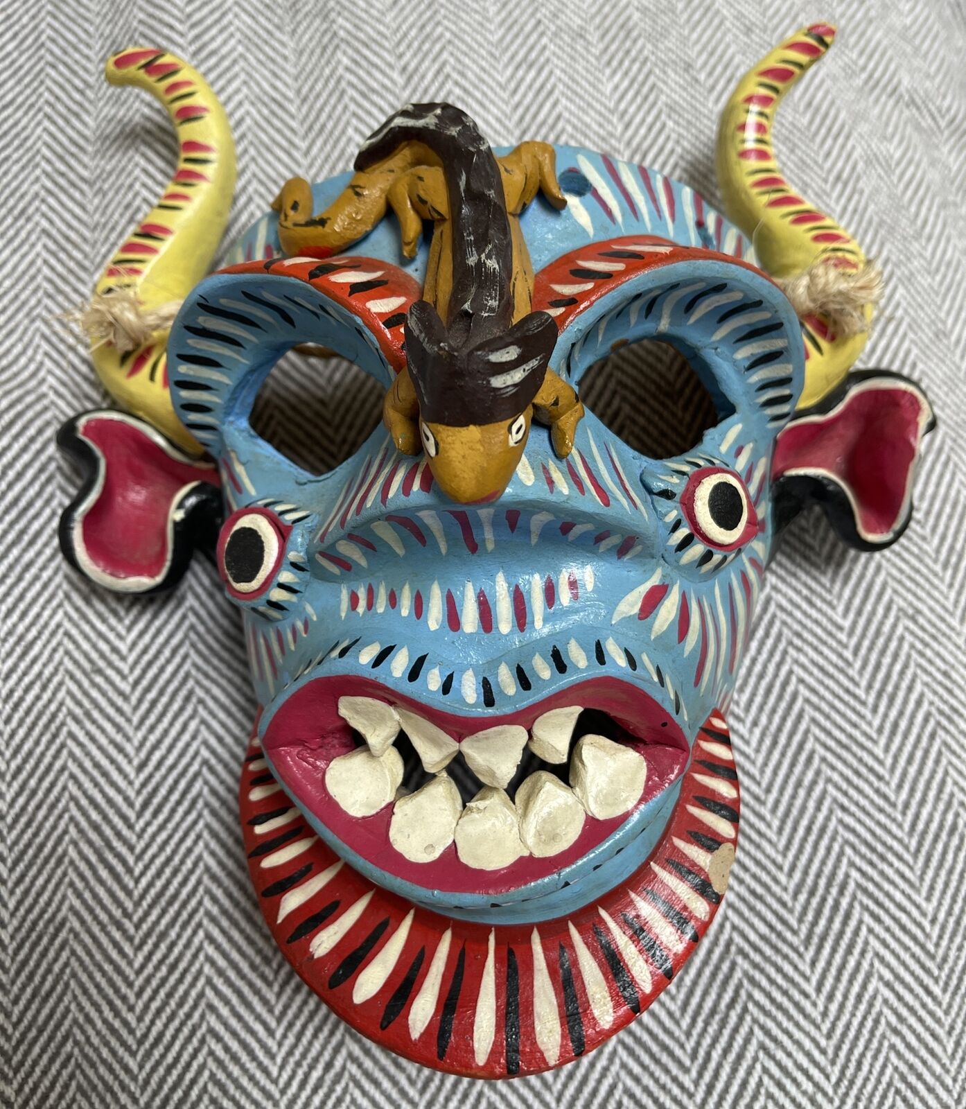 Vintage Gerardo Ortega Large Vibrant Colors El Diablo Mask Mexican Folk Art EUC