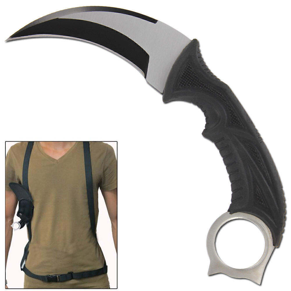 Stalker Claw Knife Karambit Fixed Blade Hunting Survival Tactical Silver Back