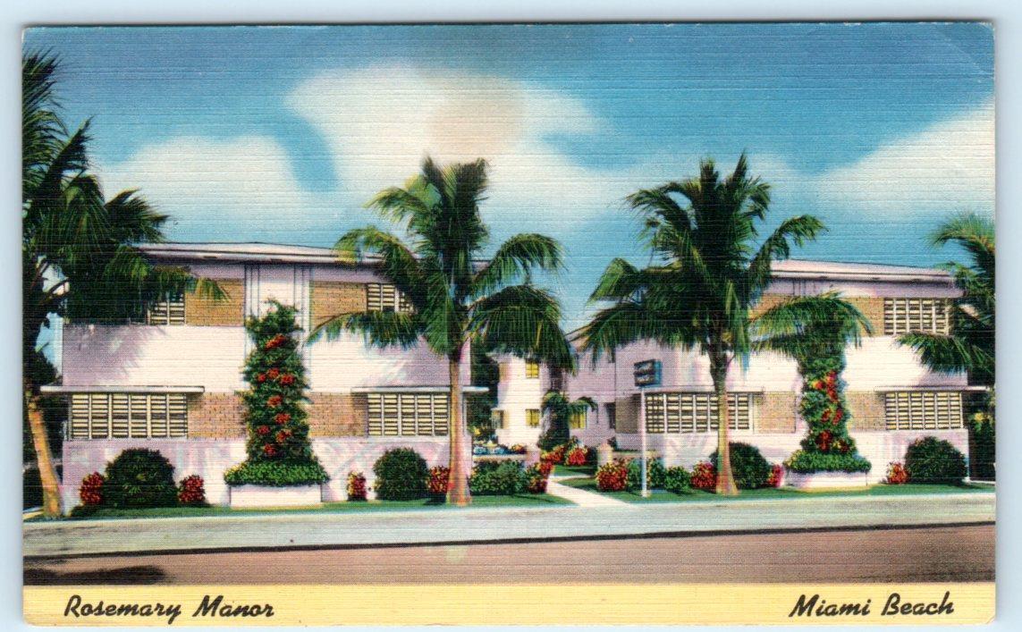 MIAMI, Florida FL ~ Roadside ROSEMARY MANOR APARTMENTS c1940s Linen Postcard