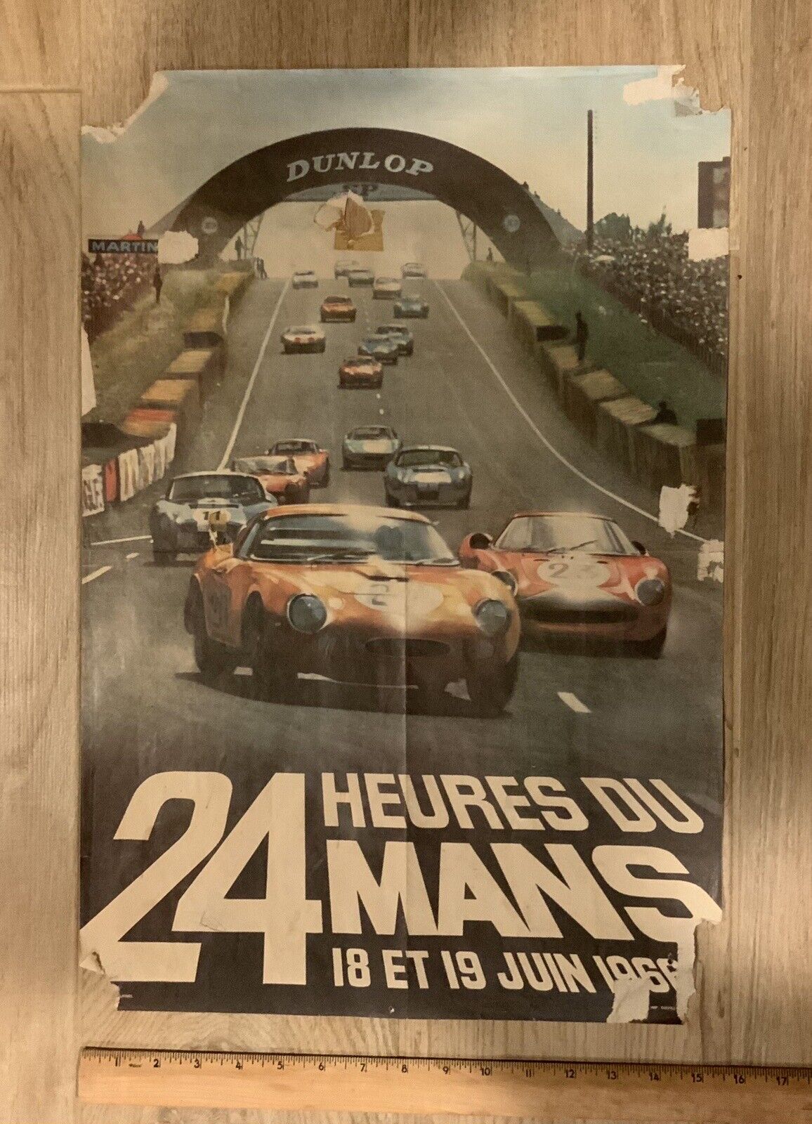1966 LeMans Racing Poster | Original | 24 Heures Du Mans | Really Rough