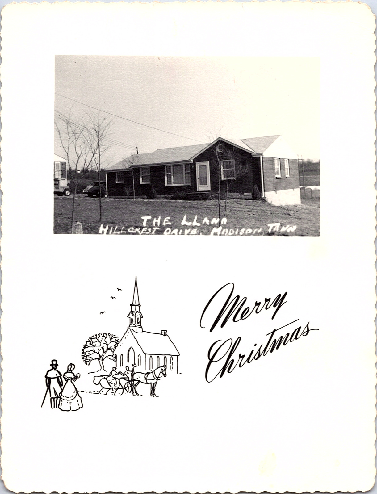 Old B&W Found Photo - 40s 50s - Merry Christmas Card From Madison Tennessee Home