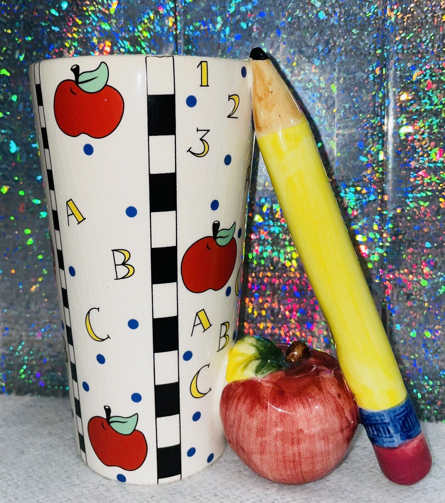 ABC 123 School Teacher Mug Pencil Handle by Smith Enterprises Tall Cup