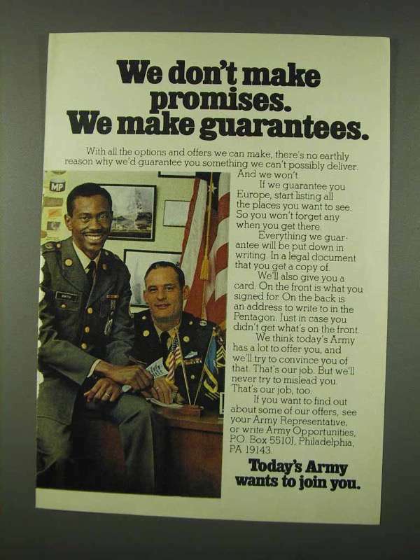 1973 U.S. Army Ad - We Don\'t Make Promises