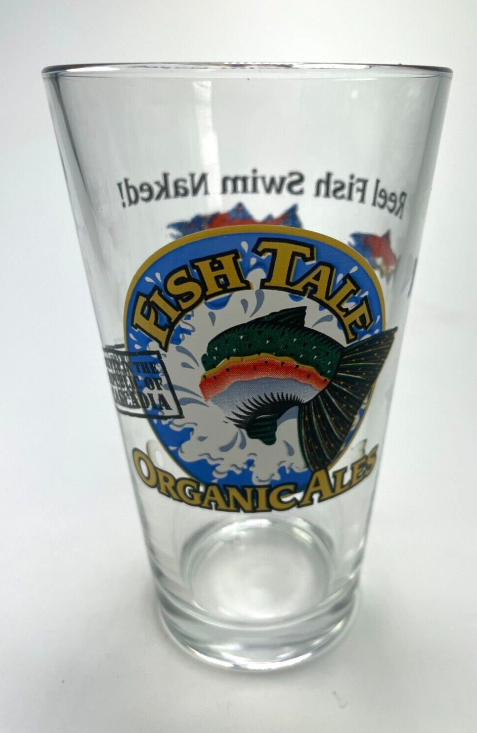 Fish Tale Organic Ales Cascadia Bar Pub Glass 16 oz Reel Fish Swim Naked Cup C93