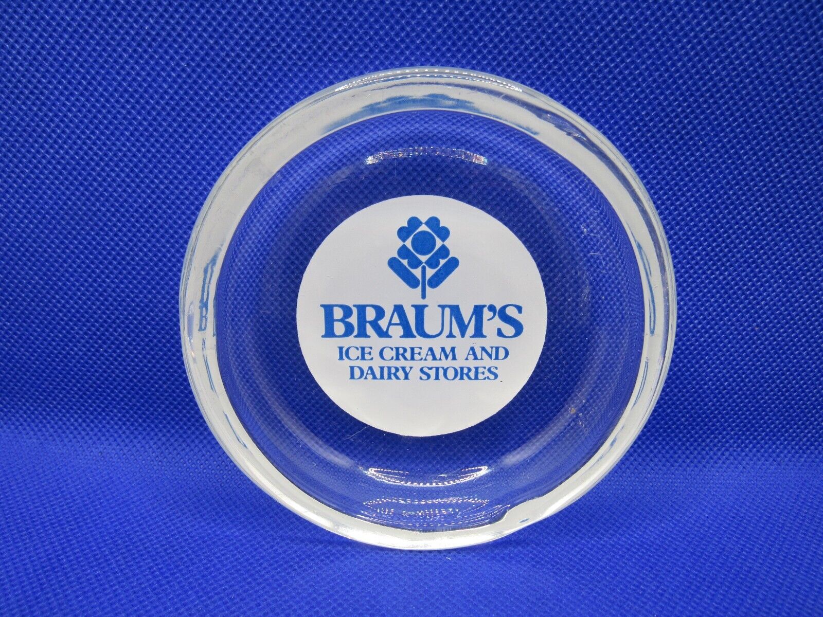Vintage Braum's Ice Cream nnd Dairy Stores Clear Glass Advertising Ashtray NICE