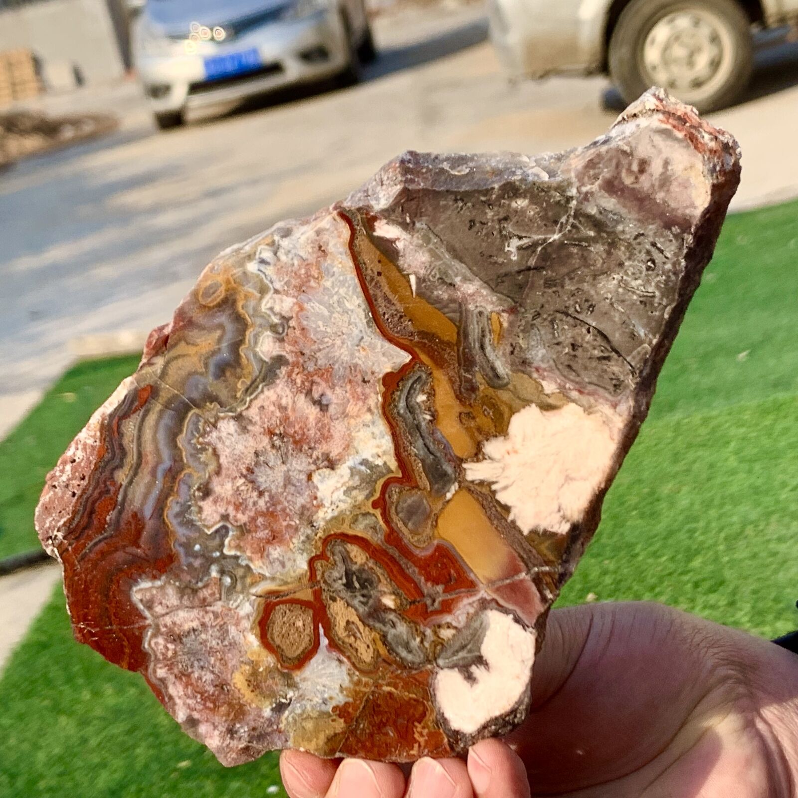 482G Natural Crazy Banded Lace Agate Crystal Polished Slice Mexican Healing
