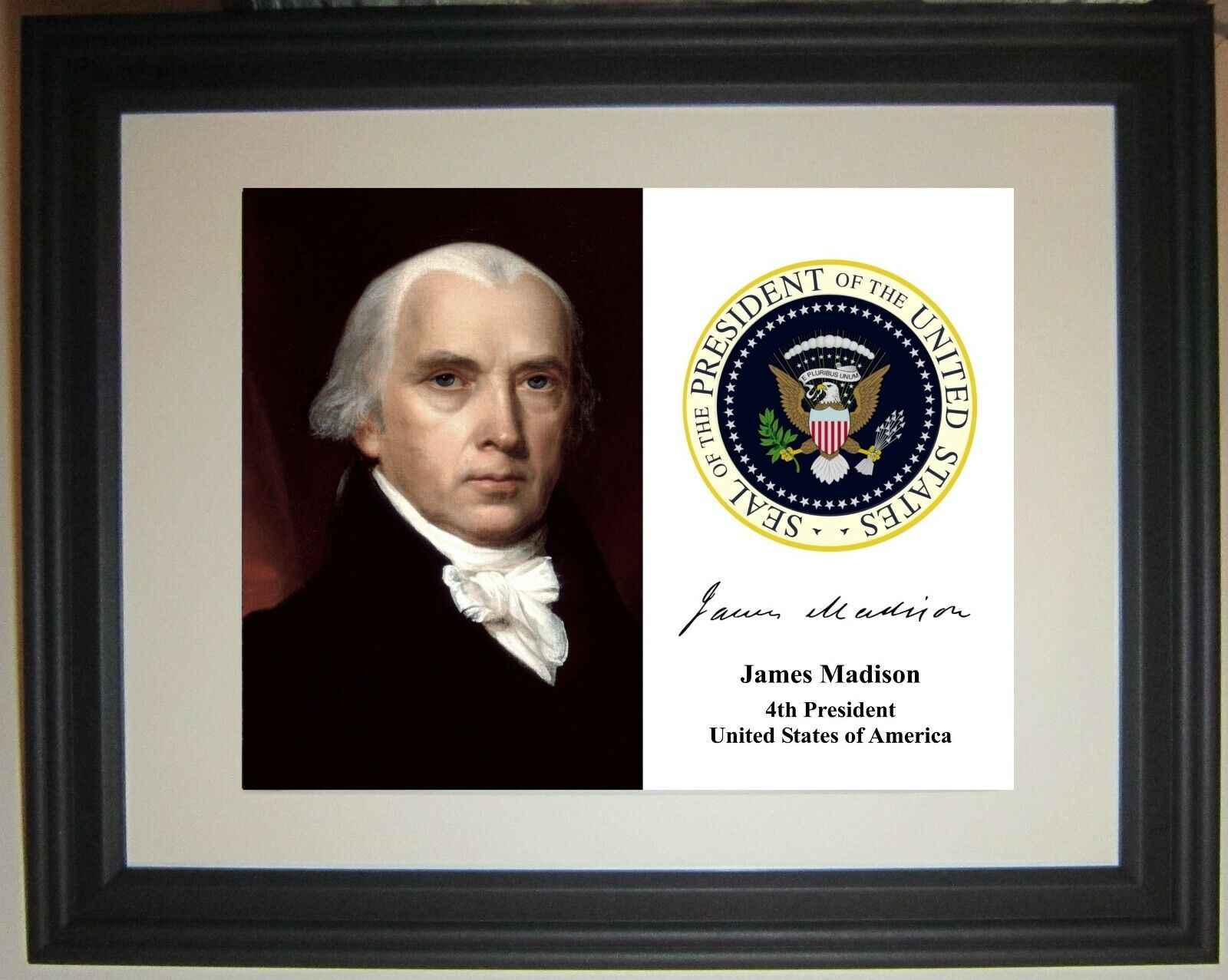 James Madison Presidential Seal 4th President Autograph Framed Photo Picture