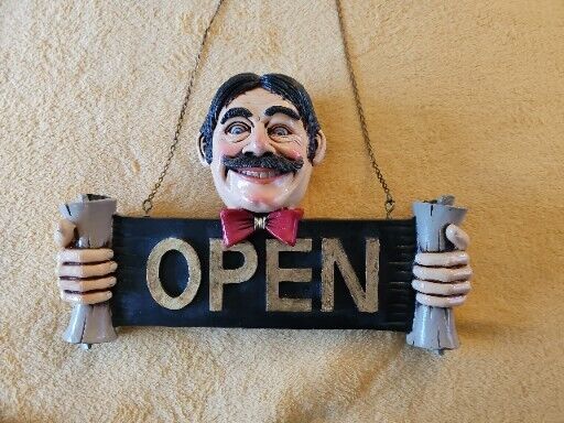 PETER MOOK STYLE Sign OPEN & CLOSED HANG UP MAN CAVE BAR STORE 16x11 Inches