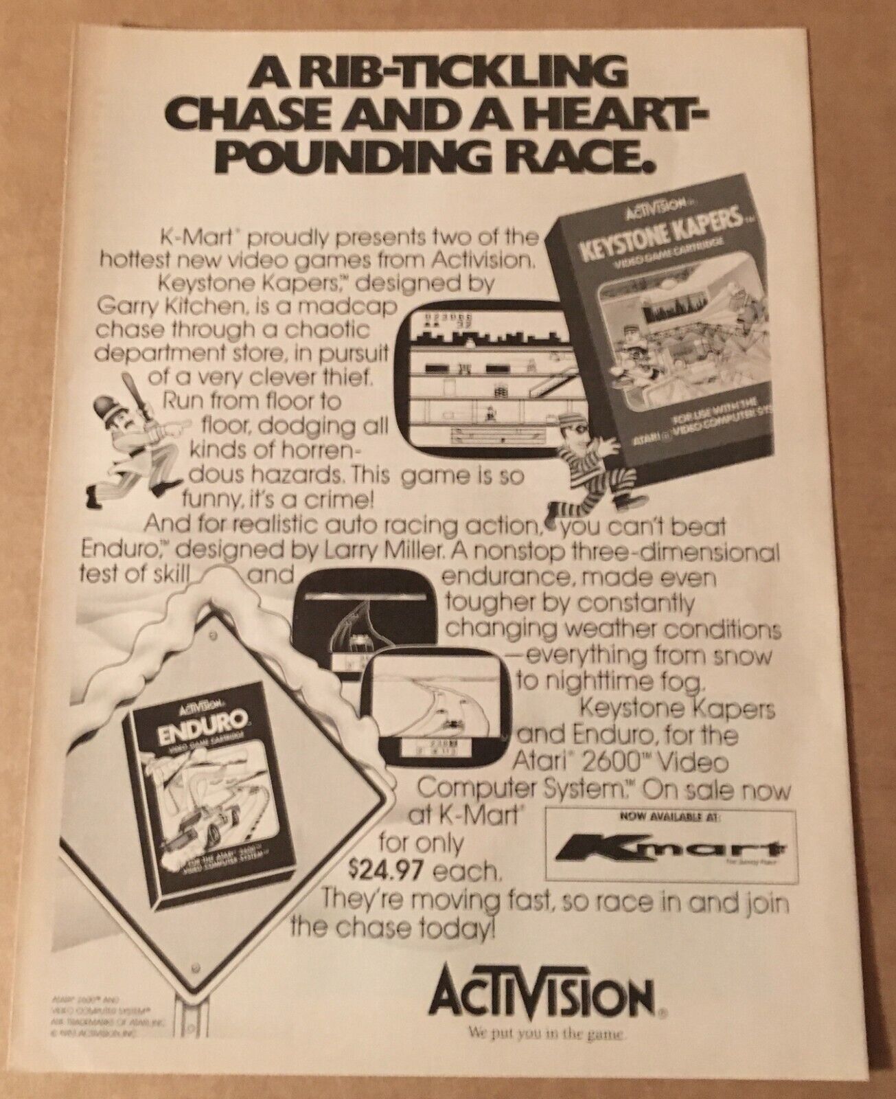 1983 Activision Kmart Atari Enduro Keystone Kapers vtg print ad advertisement
