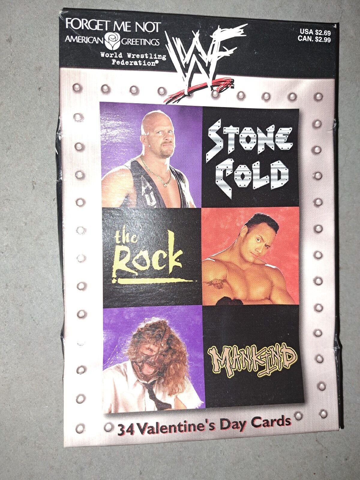 WWF Valentine’s Day Cards VINTAGE 1999 NEW The Rock Steve Austin Mankind Foley 