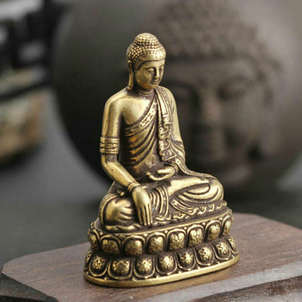 Bronze Brass Tibet Buddhism Buddhist Sakyamuni Buddha Figure Small Statue USA
