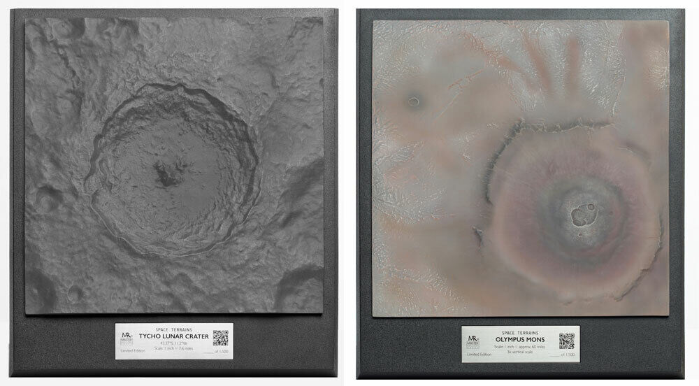 The Moon's Tycho Crater & Mars' Olympus Mons Models from NASA Data Accurate