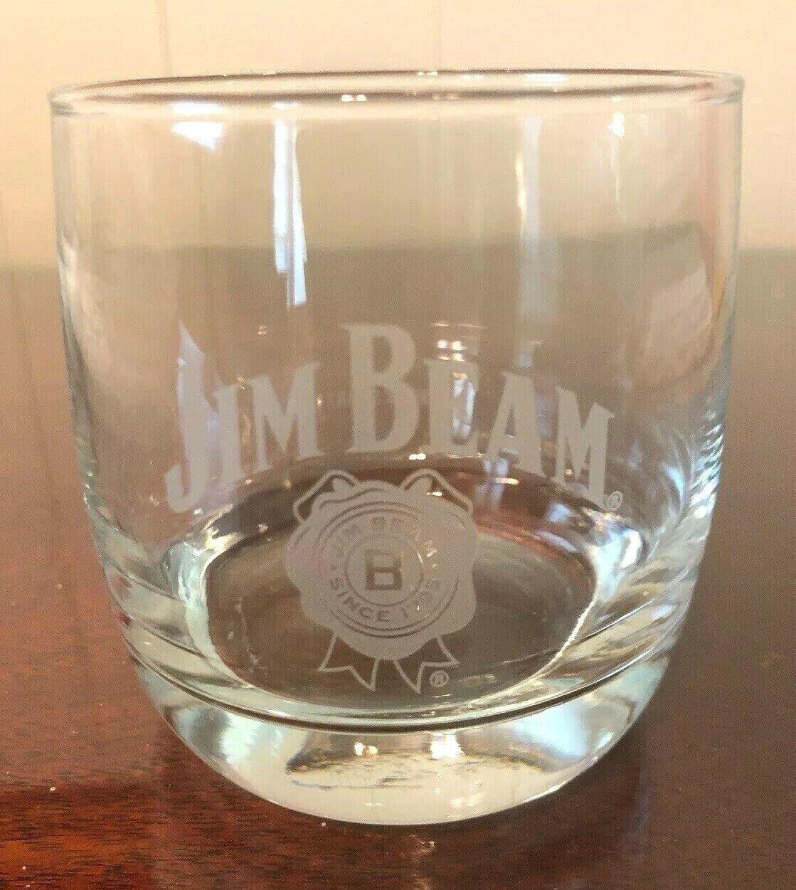 Jim Beam Round Etched Bourbon Whiskey Alcohol Bar Rocks Low Ball Glass 