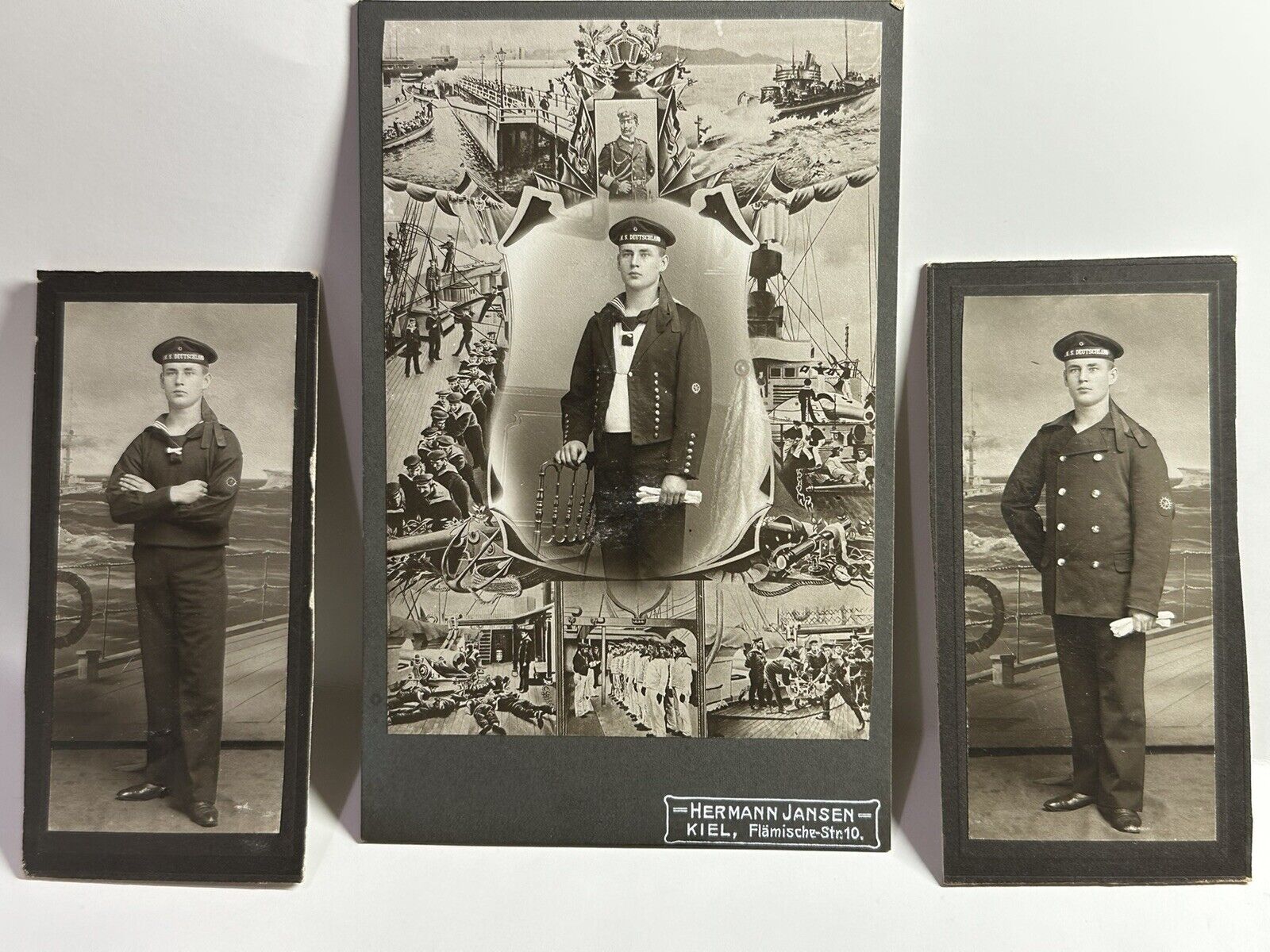 3 Portraits SMS Germany Male Sailor Machinist SMS Deutschland 1904-1920 V*