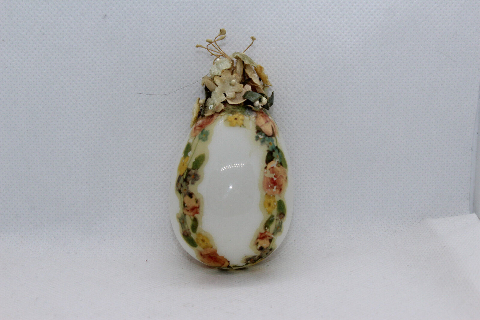 RARE Antique Victorian Milk Glass Blown Easter Egg FANCY DECORATED FLOWERS DECAL