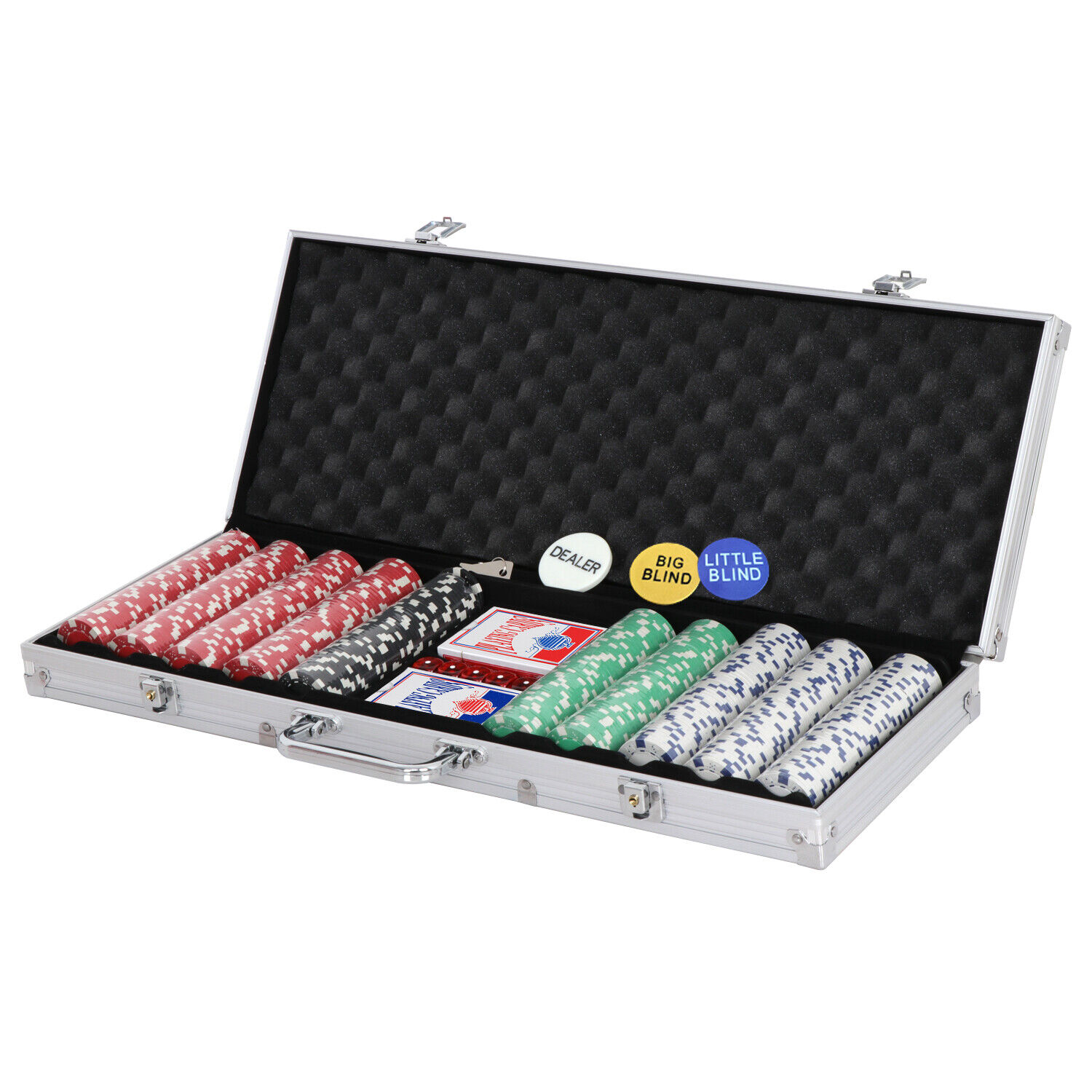 Pro 500PCS Poker Chips Set W/2 Cards +5 Dices+Aluminum Carry Case Table Game