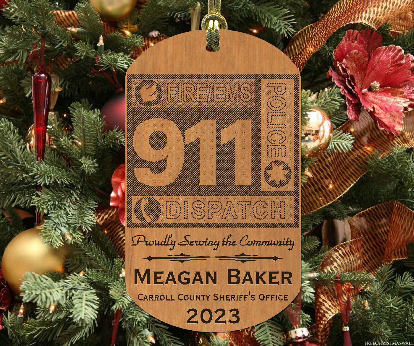 911 DISPATCHER Christmas Ornament, Engraved Wood Keepsake Gift, Personalized