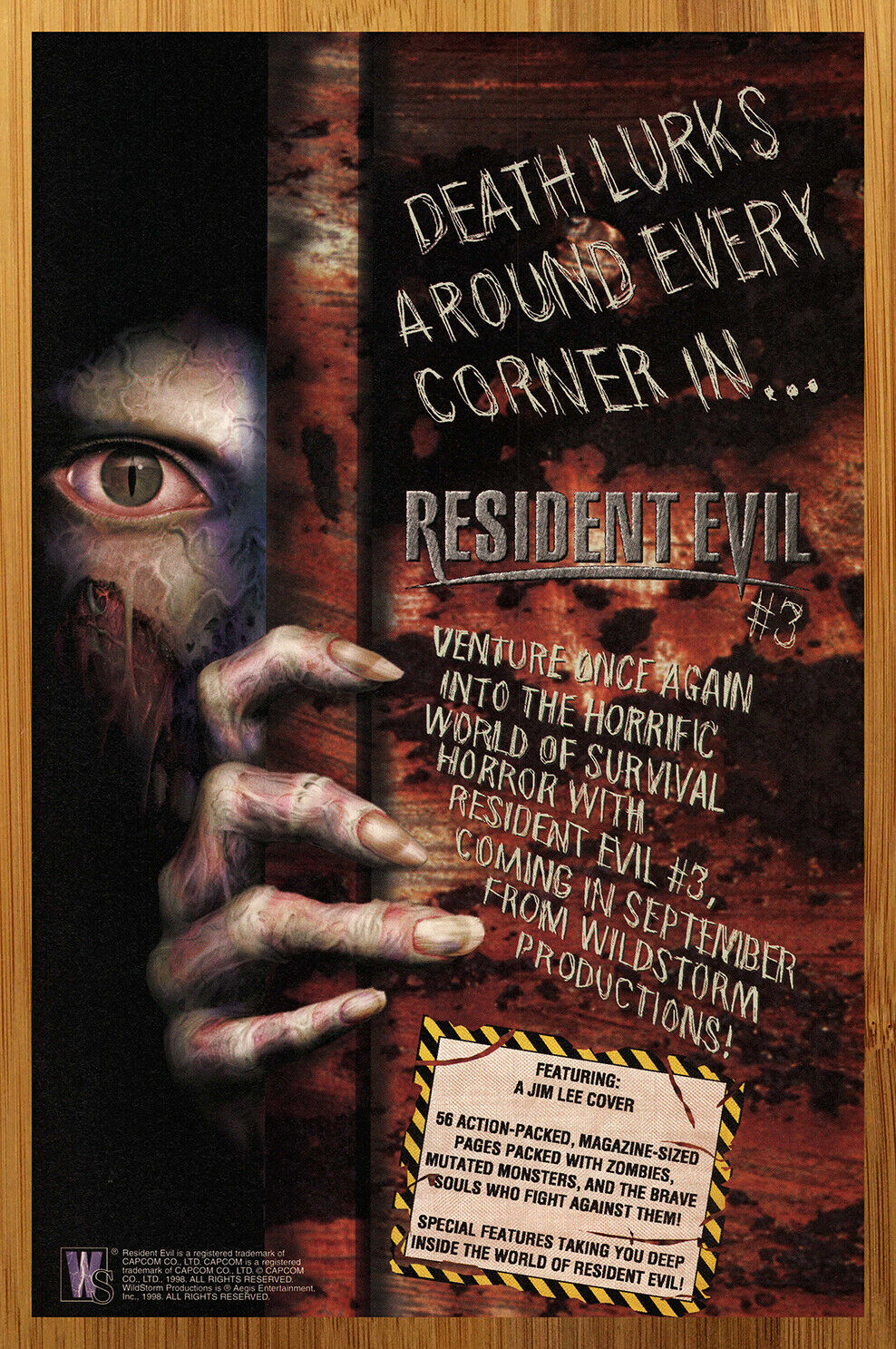 1998 Wildstorm Resident Evil #3 Comic Magazine Print Ad/Poster Official Art Rare