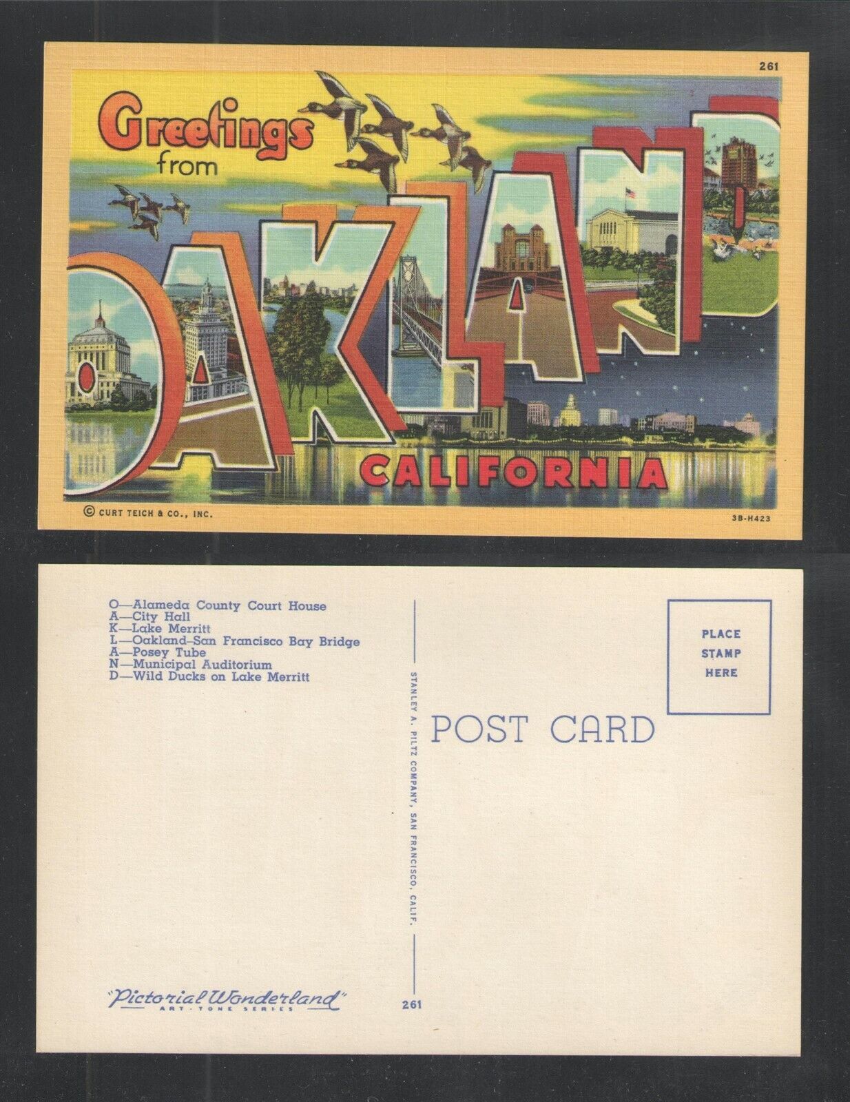 1950s GREETINGS FROM OAKLAND CALIFORNIA LARGE LETTER POSTCARD