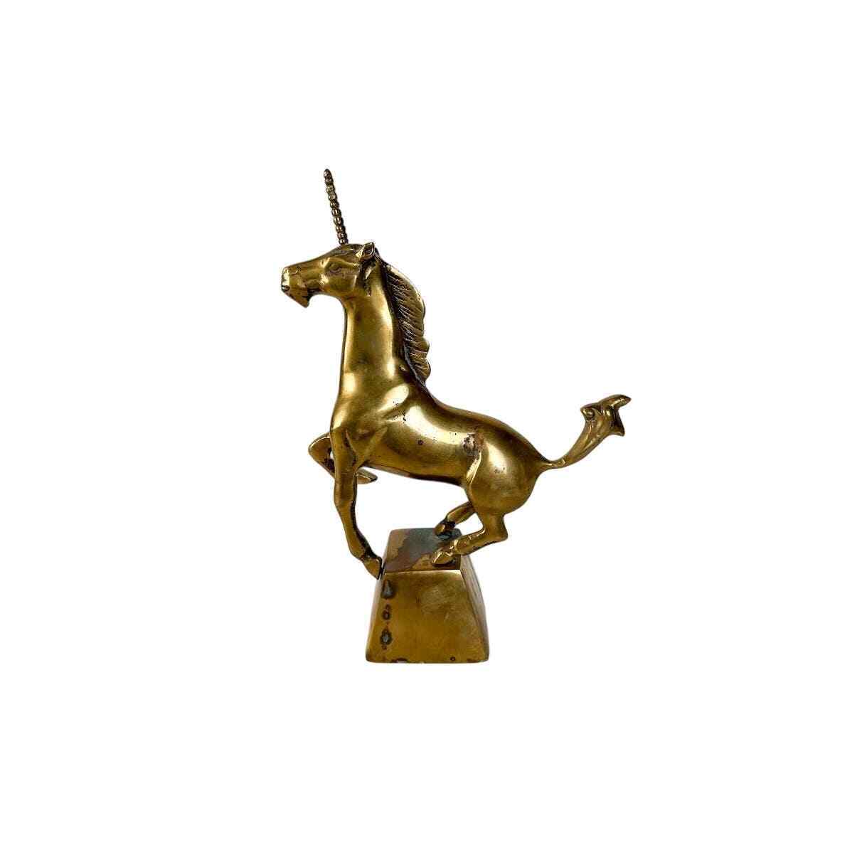 Vintage Large Brass Unicorn Figurine on Square Base