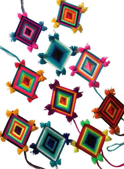 Pack Of 35 Eyes Of God Huichol Art Various Colors 10 X 9 Cm