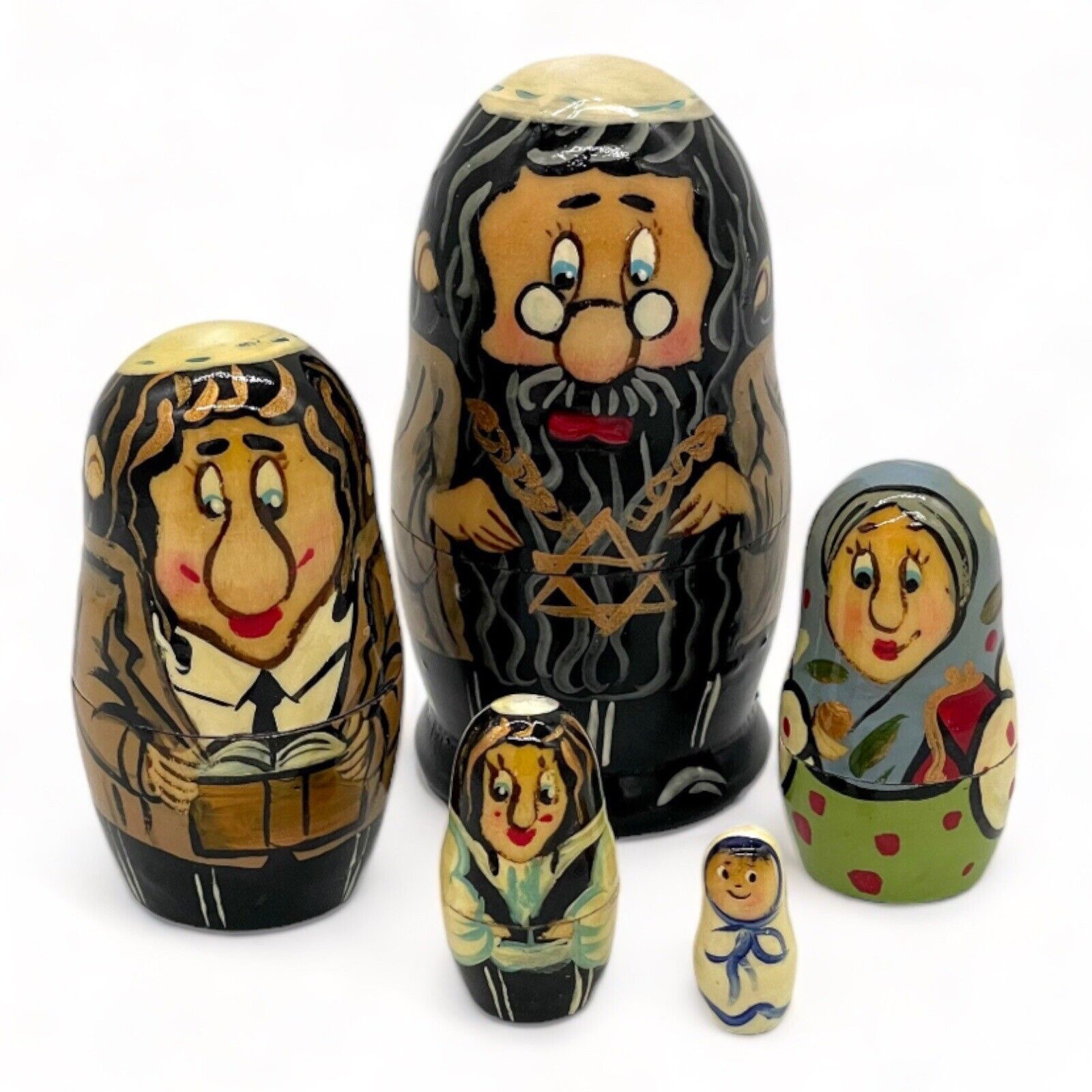 Jewish Family Russian Matryoshka Jews Star David Nesting DOLL  5 pcs HandPainted