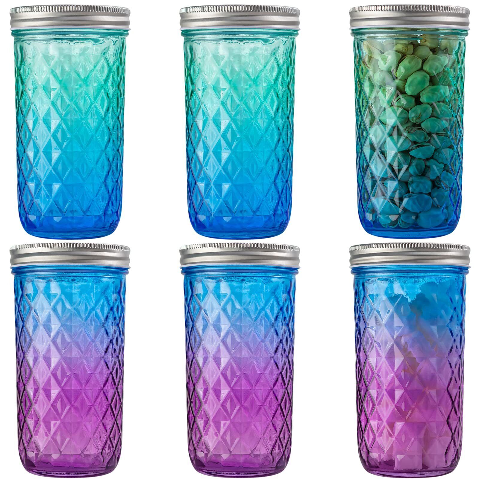 6 Pack Colored Mason Jars, 20 oz Glass Canning Jars with Airtight Lids, Glass...