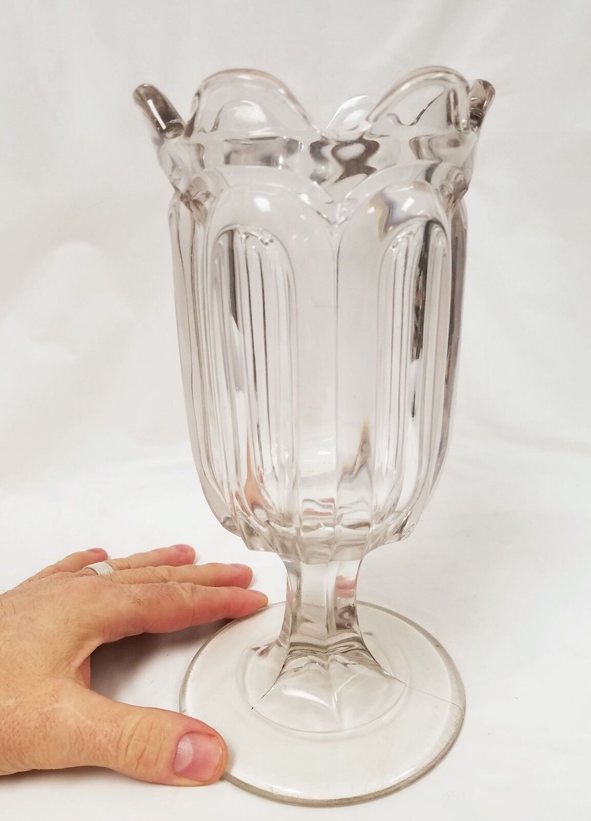 Antique Victorian Early American Pattern Glass Loop or O\'Hara Vase Flint Glass
