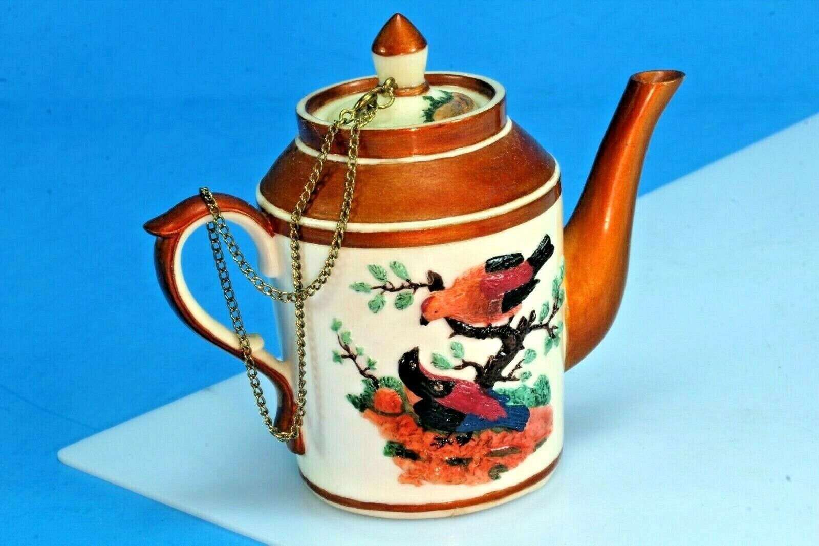 Hand Painted Nini Mini Lidded Tea Pot, Baroque Decor, Floral & Birdlife.