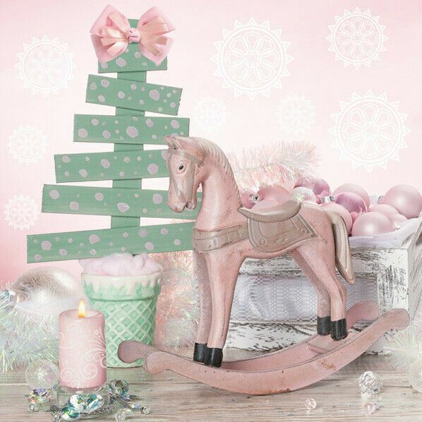 Two Individual Paper Luncheon Decoupage Napkins Christmas Shabby Rocking Horse