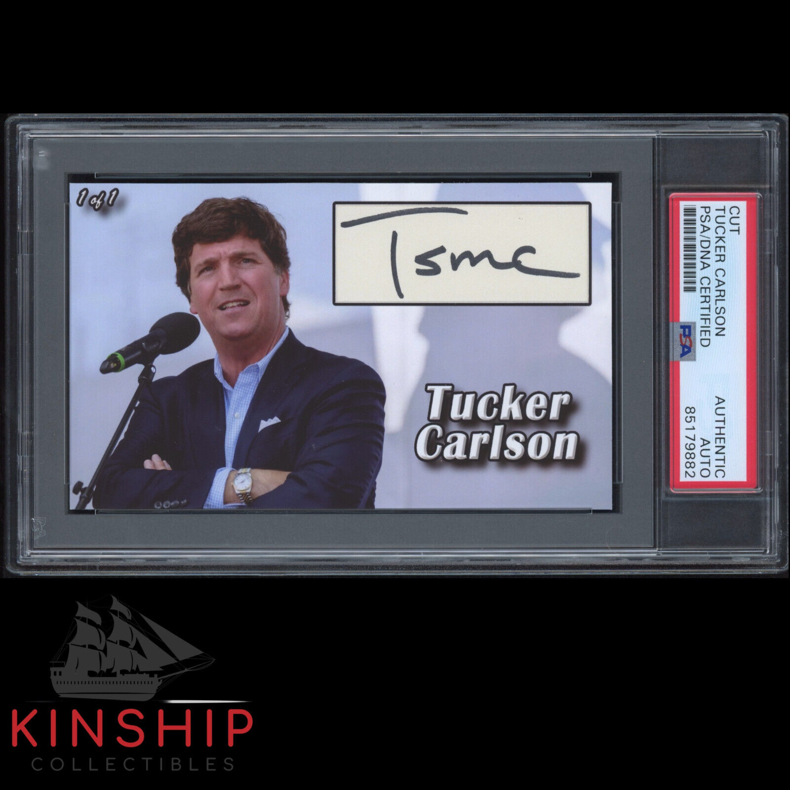 Tucker Carlson signed 3x5 Custom Card Cut PSA DNA Slab Trump Fox News Auto C2810