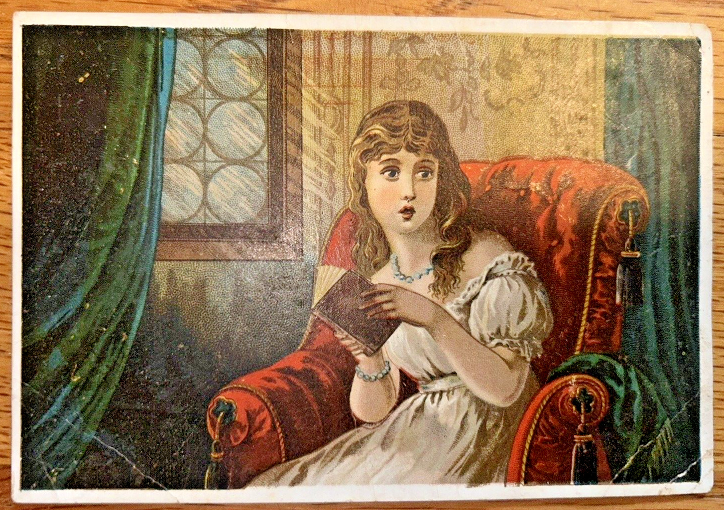 Victorian Trade Card Halloween Style Woman Reading Scary Book Newark New Jersey