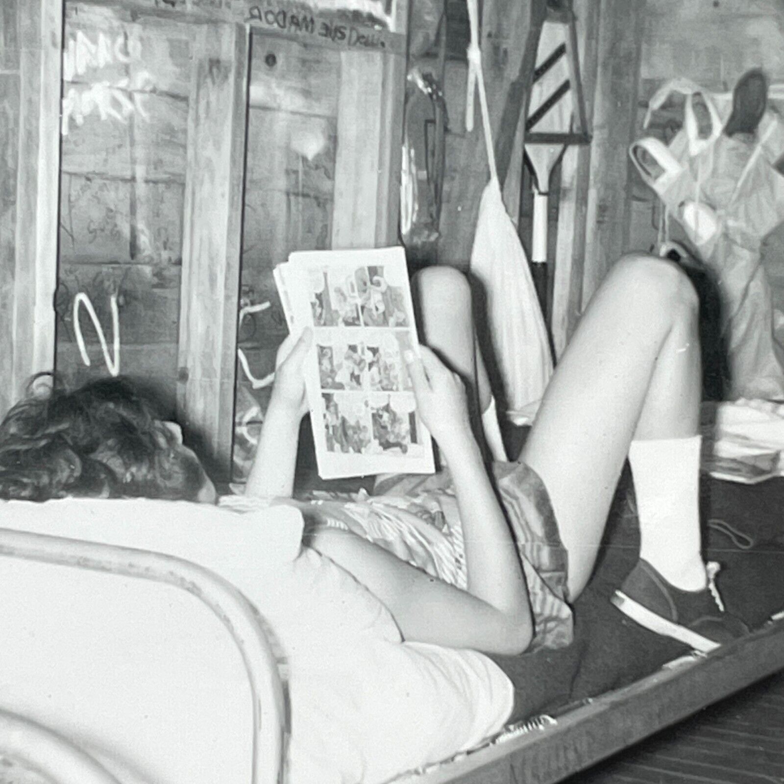 SC Photograph Young Woman Reading Comic Book Cabin 1961 Camp Naomi Raymond Maine