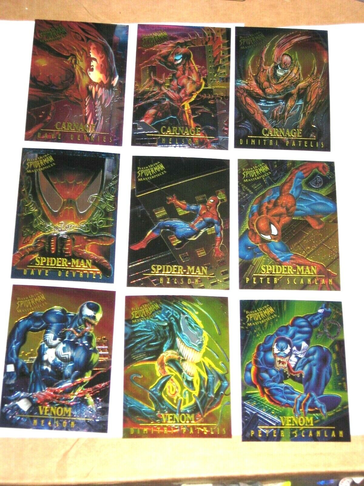 1995 Fleer ULTRA Spider-Man INSERT MASTERPIECES 9 Card Set VENOM CARNAGE