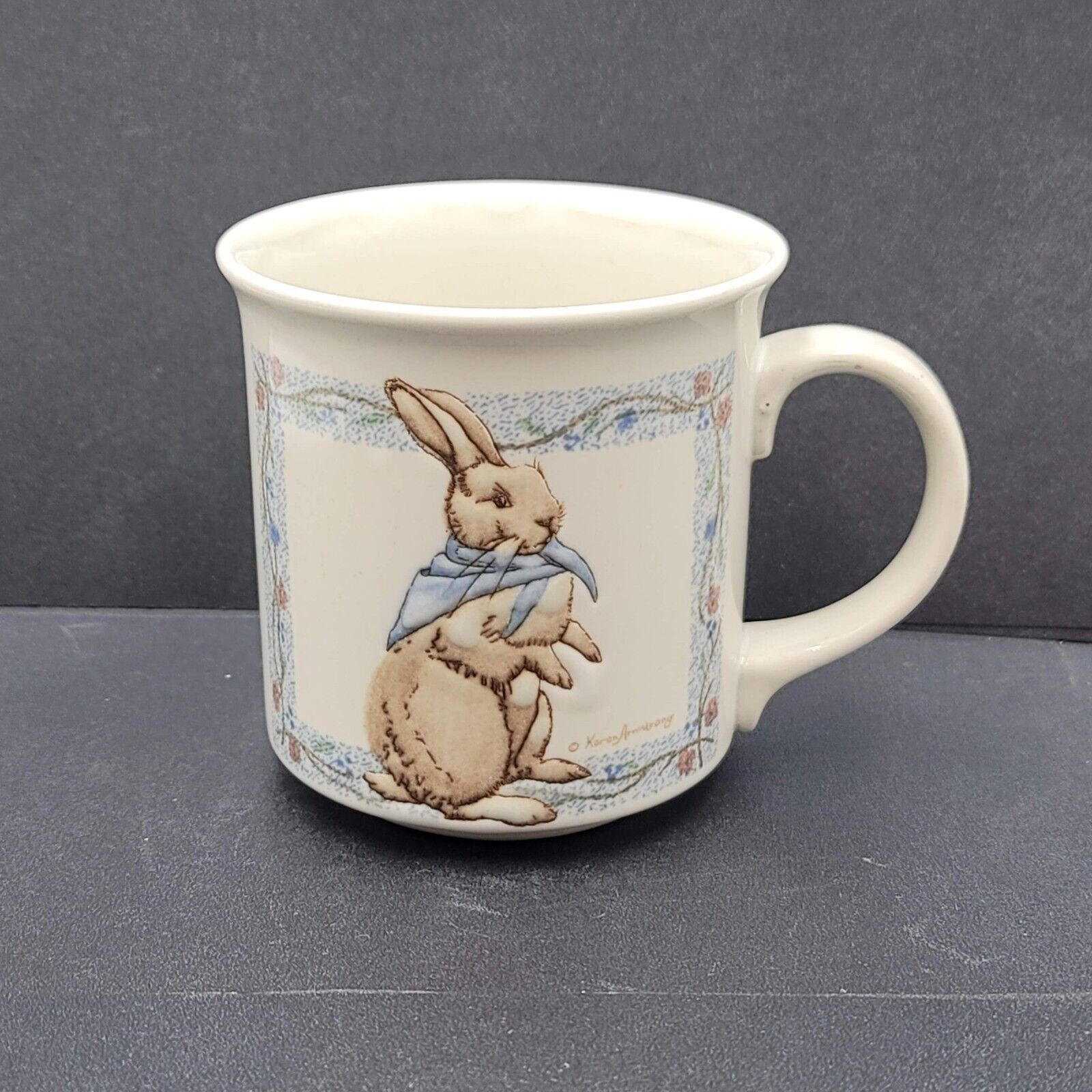 Vintage Otagiri Ceramic Coffee Mug JAPAN Karen Armstrong Bunny Rabbit Embossed